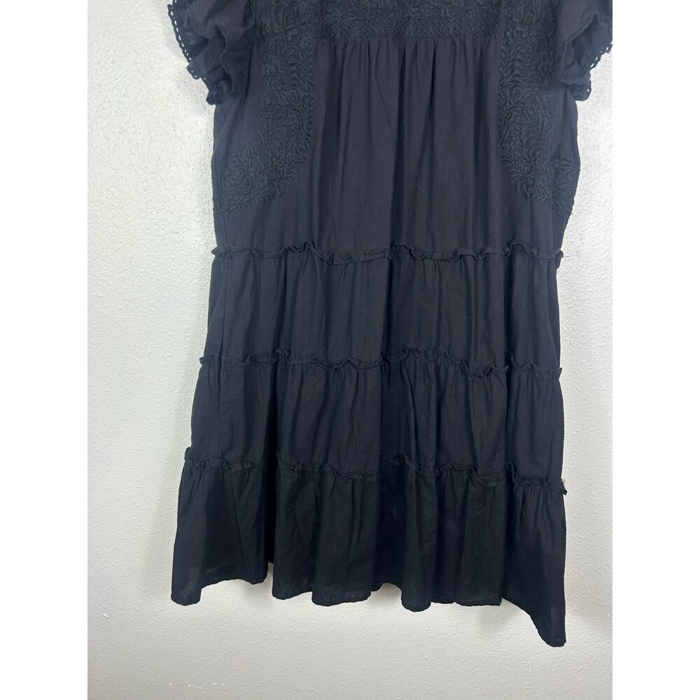 J. Marie Zara Embroidered Ruffle Cap Sleeve Tiered Mini Dress Black Medium - Picture 4 of 9